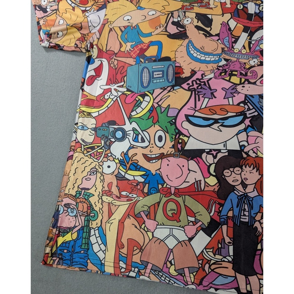 90s Nickelodeon Cartoon All Over Print Shirt Mens Medium Hey Arnold Rugrats - Picture 3 of 10